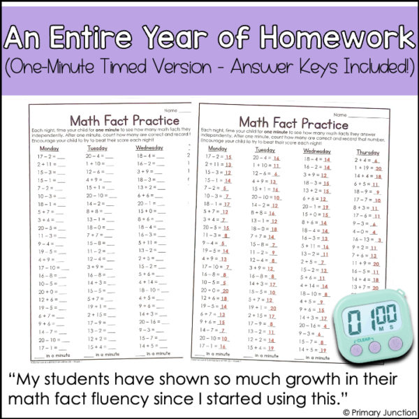 Addition and Subtraction Within 20 Homework