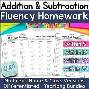 BUNDLE Addition and Subtraction Weekly Homework Math Fact